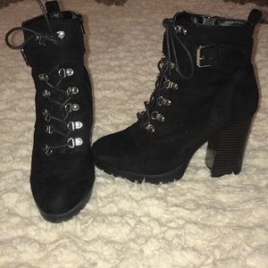 Chunky heel black ankle boots